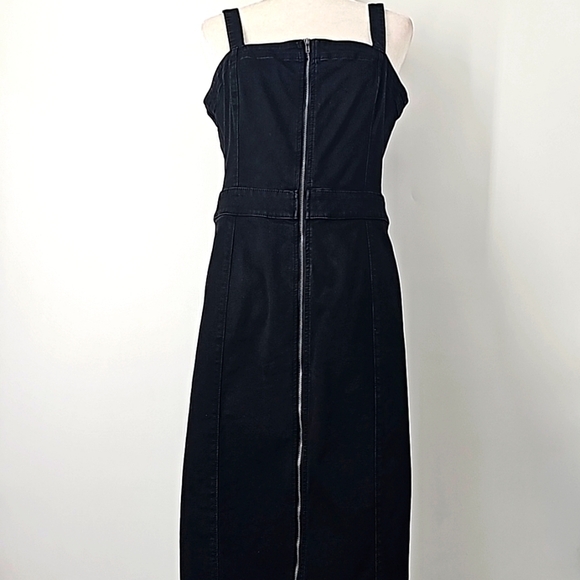 BOLD Elements Black Denim Stretchy Bodycon Midi Dress w Front Long Zipper - Picture 1 of 16